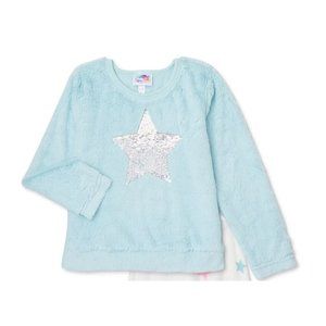 BMagical Girls Long Sleeve Fluffy Crew Neck Sequin Star Lounge Top Aqua‎ Size 6